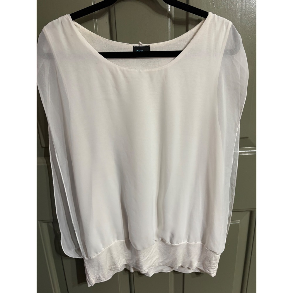 SKY plus | Sheer Layered Flutter Sleeve Blouse | Plus || White|